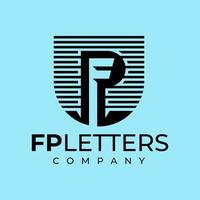 Minimalist line shield letter F P FP PF logo design. Modern security initial FP. vector