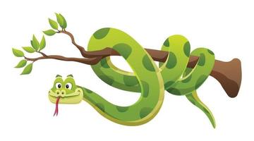 Cartoon snake on branch isolated on white background vector