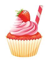 Strawberry cupcake vector isolated on white background. Cupcake cartoon illustration