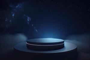 platform and Natural podium background on the night with starry night sky for product display, Blank showcase, mock up template or cosmetic presentation. . photo