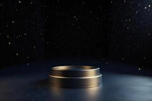 platform and Natural podium background on the night with starry night sky for product display, Blank showcase, mock up template or cosmetic presentation. . photo