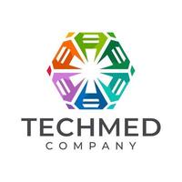 Colorful technology medical logo design. Modern digital health abstract logo. vector