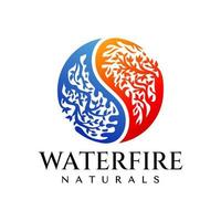 Illustrative nature water fire logo design. Luxury plant leaf droplet flame logo. vector
