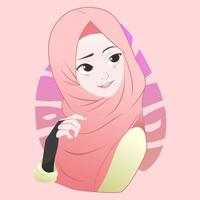 Moslem Islamic Hijab Cute Girl Vector Flat Illustration Design