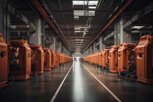 Autonomous Robot transportation in warehouses, Warehouse automation concept. . photo
