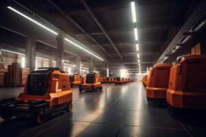 Autonomous Robot transportation in warehouses, Warehouse automation concept. . photo
