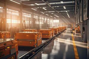 Autonomous Robot transportation in warehouses, Warehouse automation concept. . photo