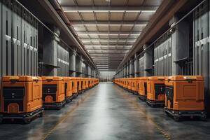 Autonomous Robot transportation in warehouses, Warehouse automation concept. . photo