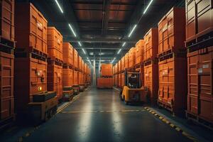 Autonomous Robot transportation in warehouses, Warehouse automation concept. . photo