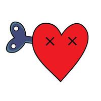 Dead heart with a clockwork mechanism.               Cute cartoon emoticon hearts. vector