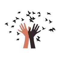 Hands release birds vector