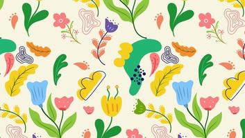 Organic Flat colorful Floral Background of Seamless pattern design for paper, cover, fabric, pacing and other. vector