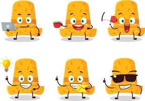 Straw hat cartoon character with various types of business emoticons vector