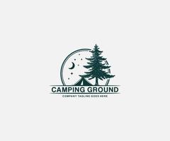 camping ground logo with a pines and moon stars isolated circle background logo design emblem vector