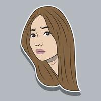vector beautiful woman face with funny expression with brown hair