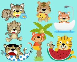 Vector set of funny cat cartoon in different activities