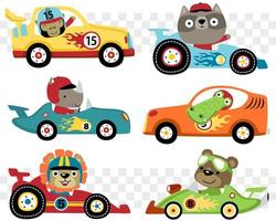 Vector set of racing car cartoon with funny racer animals