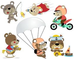 Vector set cartoon of cute bear in different activity