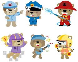 Vector set of cute bear cartoon in different costume