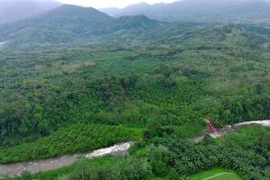 aerial view beautiful morning view from Indonesia about mountain and forest photo