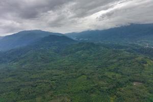 aerial view beautiful morning view from Indonesia about mountain and forest photo