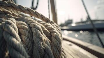 ropes of an old sailing ship Gorch Fock. . photo