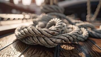 ropes of an old sailing ship Gorch Fock. . photo