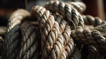 ropes of an old sailing ship Gorch Fock. . photo