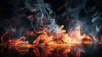 Fire flames texture on isolated black background. Perfect texture overlays for copy space. photo