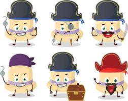 Cartoon character of summer hat with various pirates emoticons vector