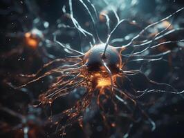 neurons inside human brain, brain nervous system at work . biology wallpaper. photo