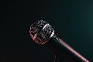 Close-up microphone. microphone isolated on vibrant background, banner with copy space. . photo