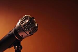 Close-up microphone. microphone isolated on vibrant background, banner with copy space. . photo