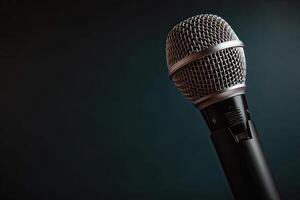 Close-up microphone. microphone isolated on vibrant background, banner with copy space. . photo