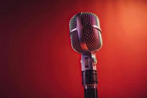 Close-up microphone. microphone isolated on vibrant background, banner with copy space. . photo