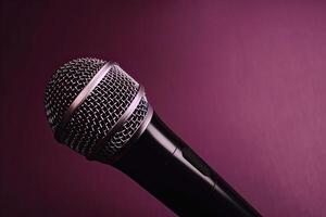 Close-up microphone. microphone isolated on vibrant background, banner with copy space. . photo