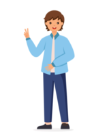 Smiling Man Making Positive Hand Gesture Posing v sign png