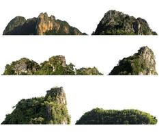 collection rock mountain hill with  green forest isolate on white background photo