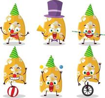 Cartoon character of surfing board with various circus shows vector