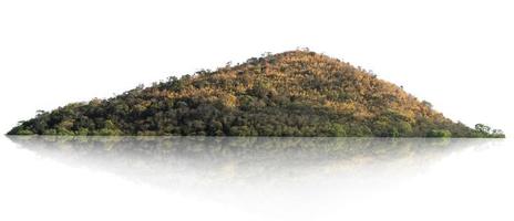 colina de montaña rocosa con bosque verde aislado sobre fondo blanco foto