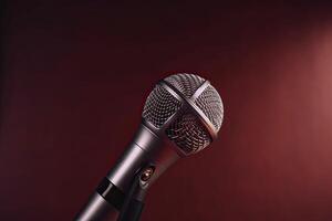 Close-up microphone. microphone isolated on vibrant background, banner with copy space. . photo