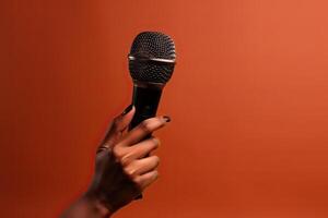 Close-up microphone. microphone isolated on vibrant background, banner with copy space. . photo