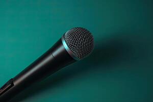 Close-up microphone. microphone isolated on vibrant background, banner with copy space. . photo