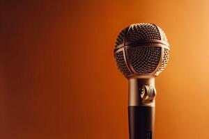 Close-up microphone. microphone isolated on vibrant background, banner with copy space. . photo