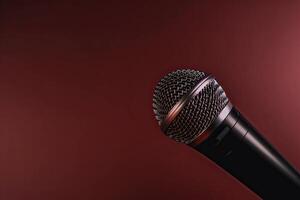 Close-up microphone. microphone isolated on vibrant background, banner with copy space. . photo