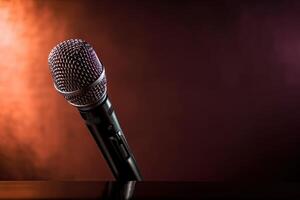 Close-up microphone. microphone isolated on vibrant background, banner with copy space. . photo