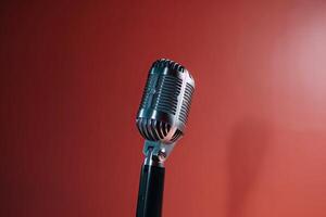 Close-up microphone. microphone isolated on vibrant background, banner with copy space. . photo