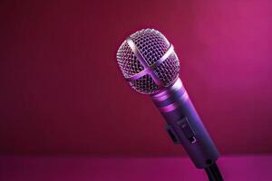 Close-up microphone. microphone isolated on vibrant background, banner with copy space. . photo