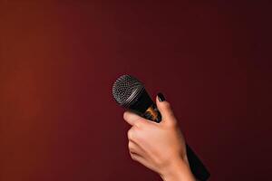 Close-up microphone. microphone isolated on vibrant background, banner with copy space. . photo