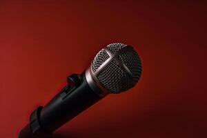 Close-up microphone. microphone isolated on vibrant background, banner with copy space. . photo